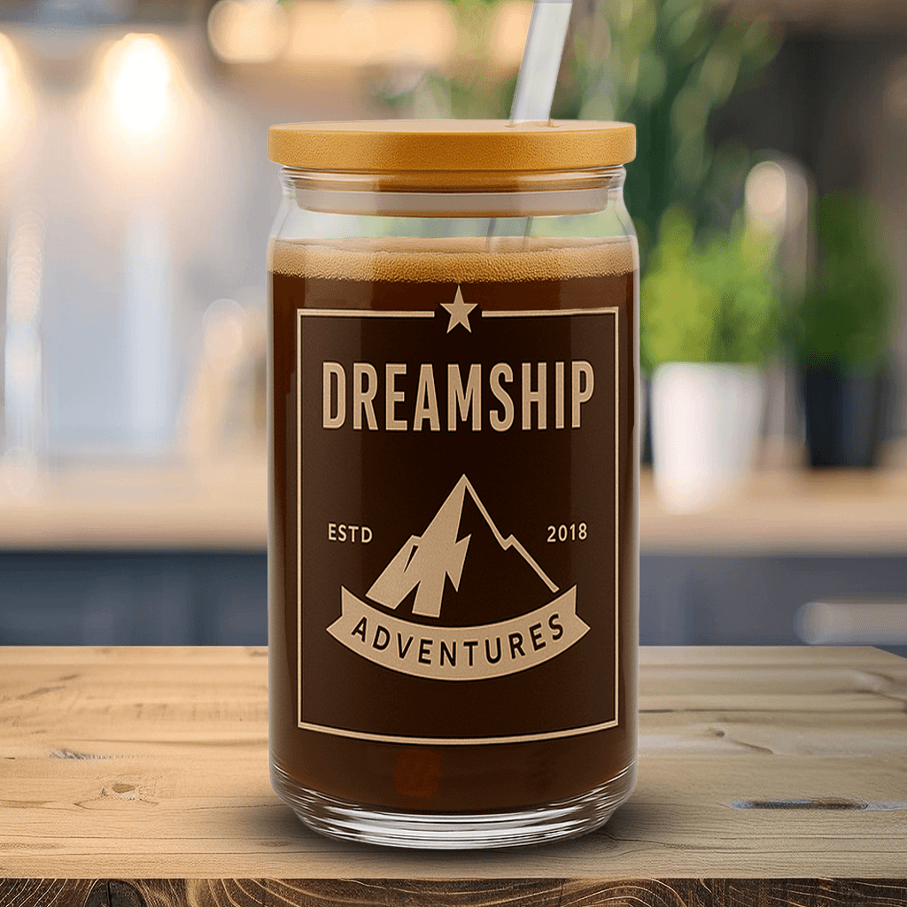 Engraved Glass Can with Bamboo Lid & Straw