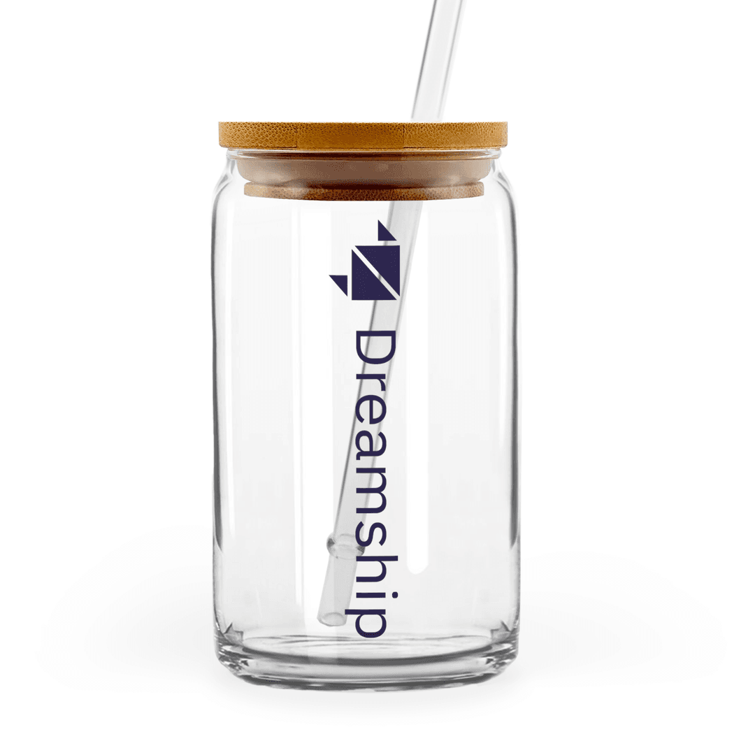 16oz Glass Can with Bamboo Lid & Straw